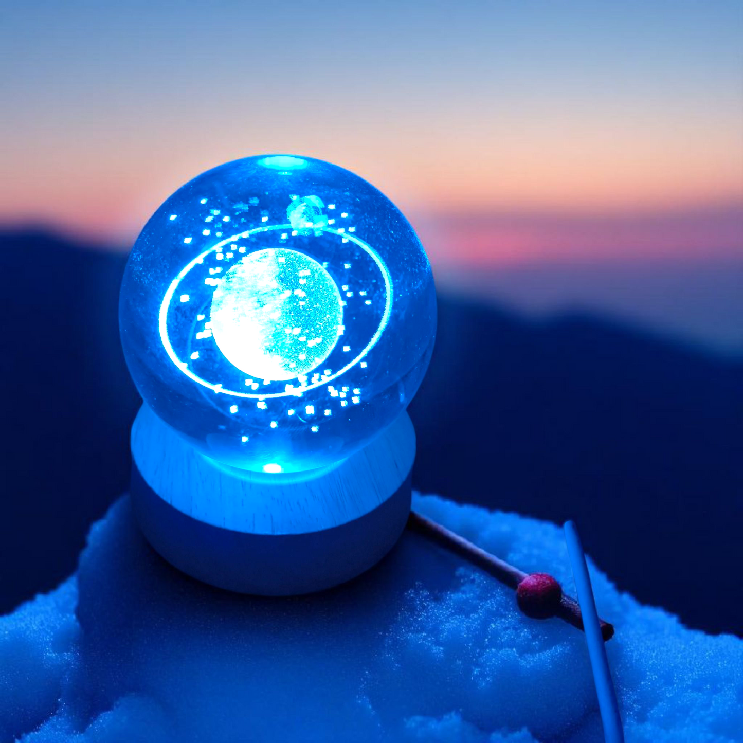 3D Crystal Galaxy Night Lamp – LED Illuminated Orb with Wooden Base