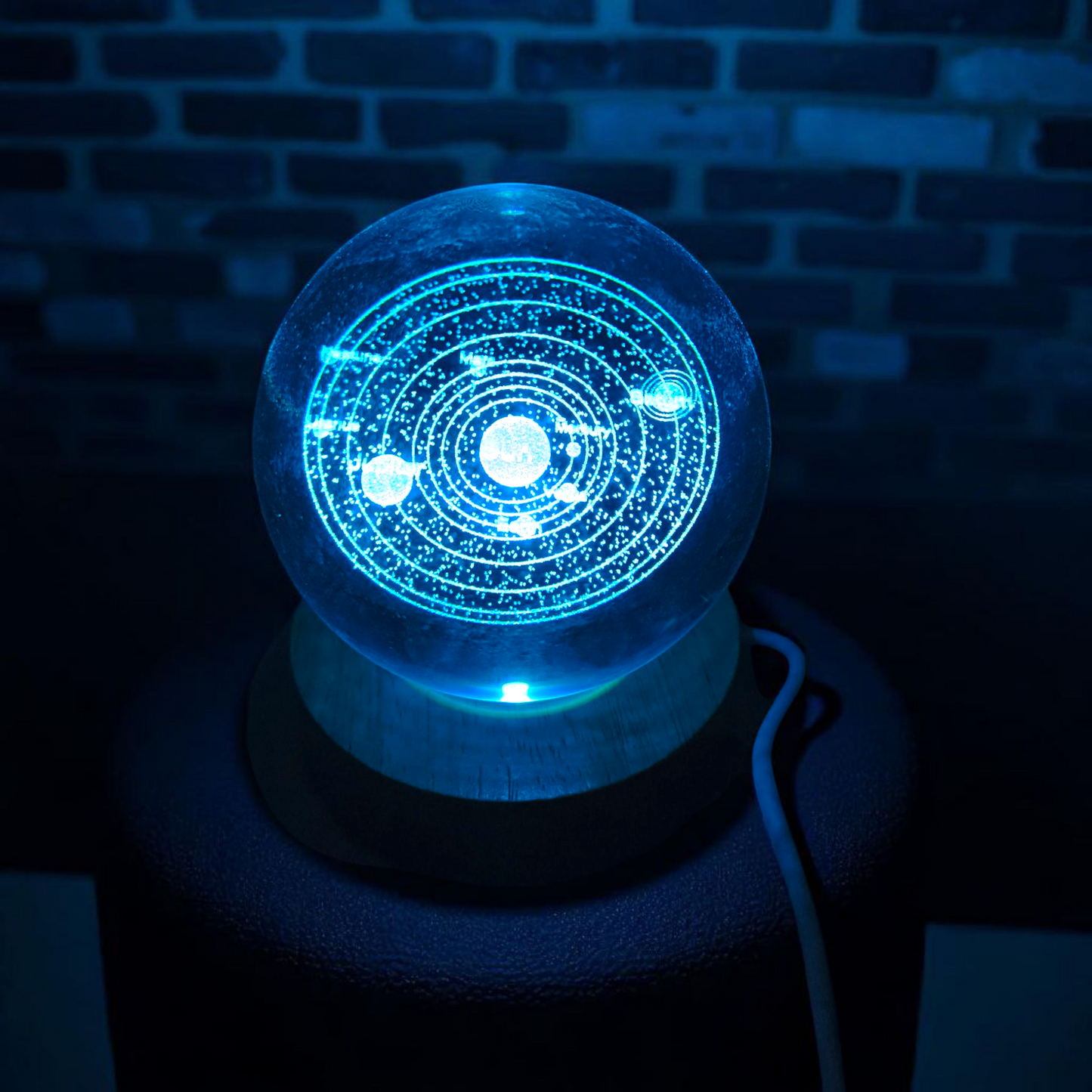 3D Crystal Galaxy Night Lamp – LED Illuminated Orb with Wooden Base