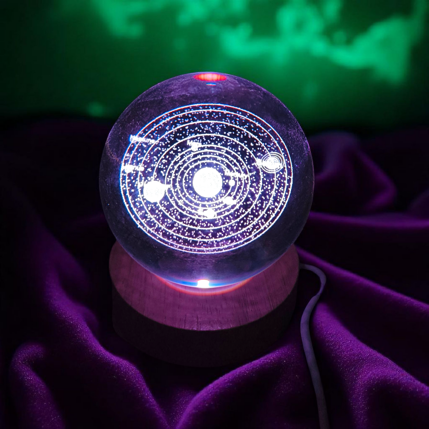 3D Crystal Galaxy Night Lamp – LED Illuminated Orb with Wooden Base