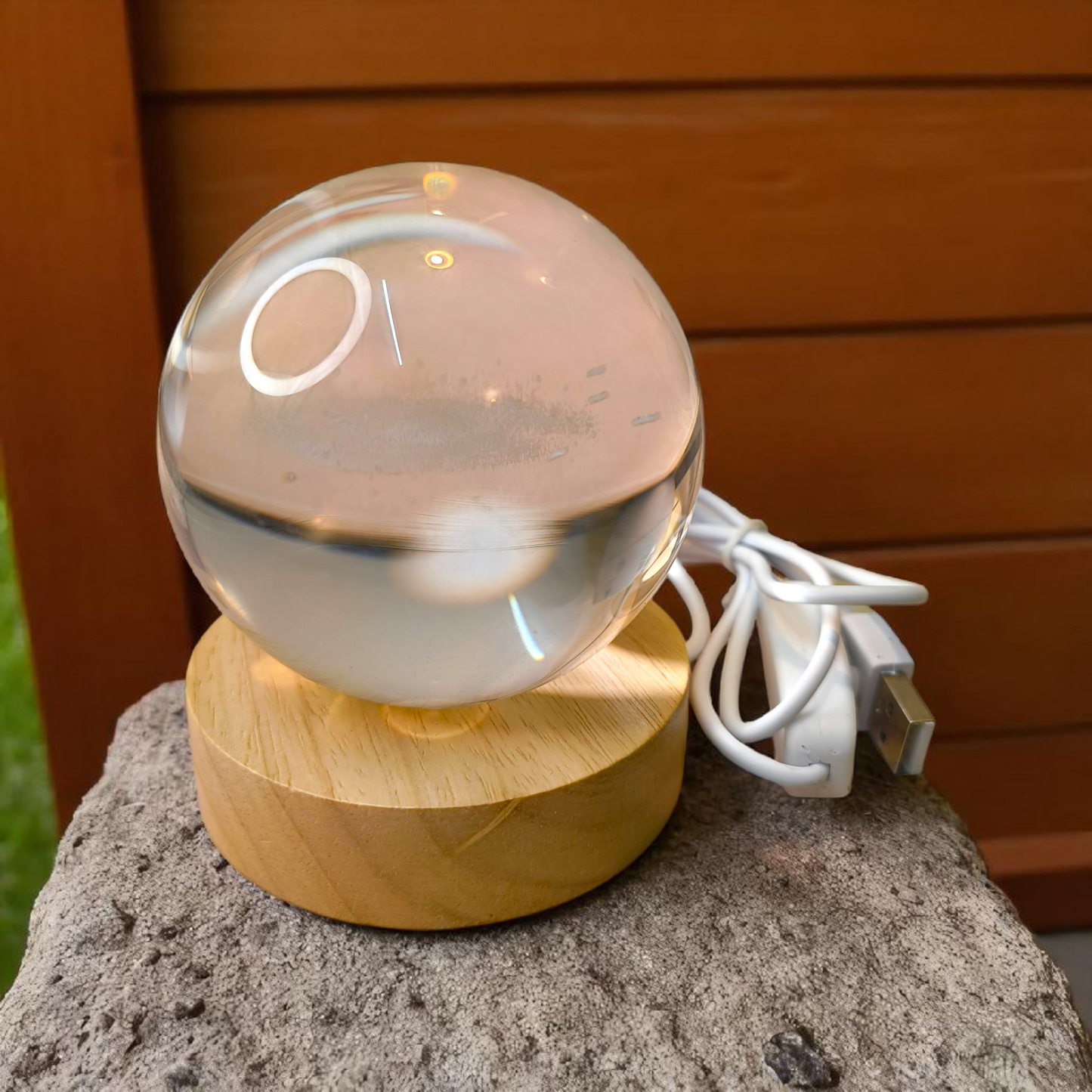3D Crystal Galaxy Night Lamp – LED Illuminated Orb with Wooden Base
